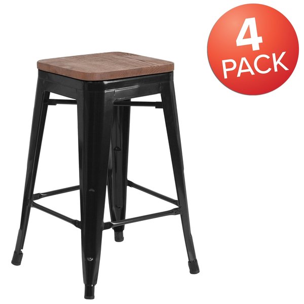 Black Backless Metal Stool, 24