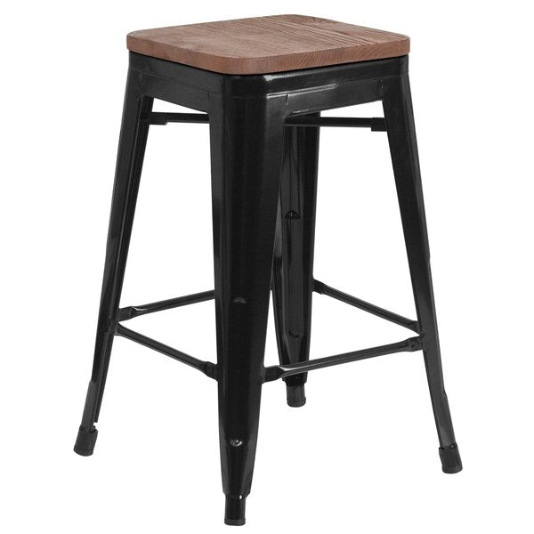 Black Backless Metal Stool, 24