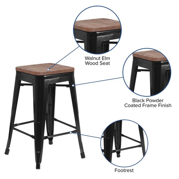 Black Backless Metal Stool, 24