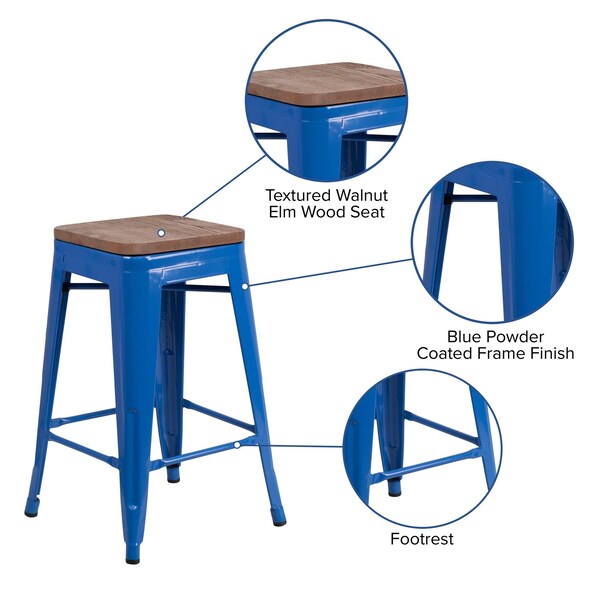 Blue Metal Counter Stool, 24