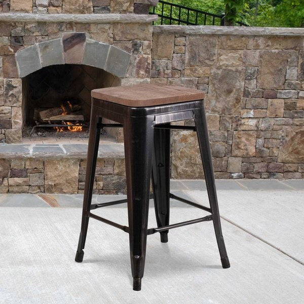 Black-Antique Metal Stool, 24