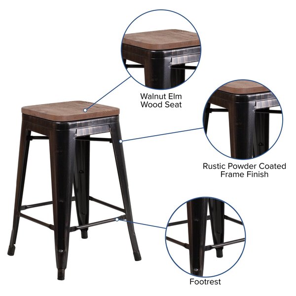 Black-Antique Metal Stool, 24