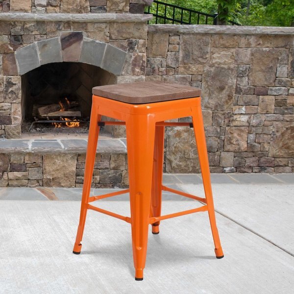 Orange Metal Counter Stool, 24