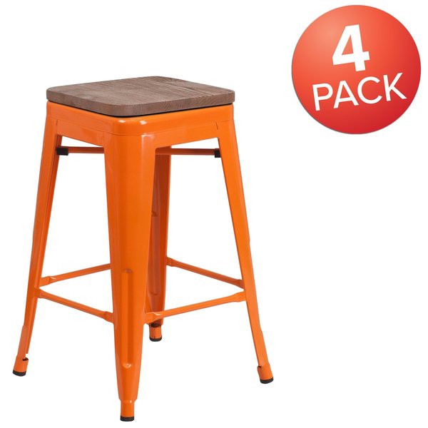 Orange Metal Counter Stool, 24