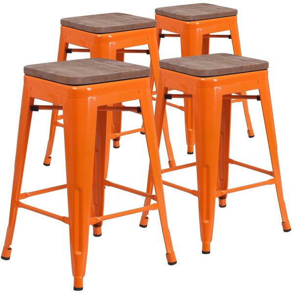 Orange Metal Counter Stool, 24