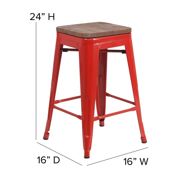 Red Metal Counter Stool, 24