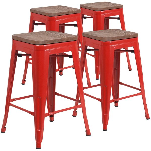 Red Metal Counter Stool, 24