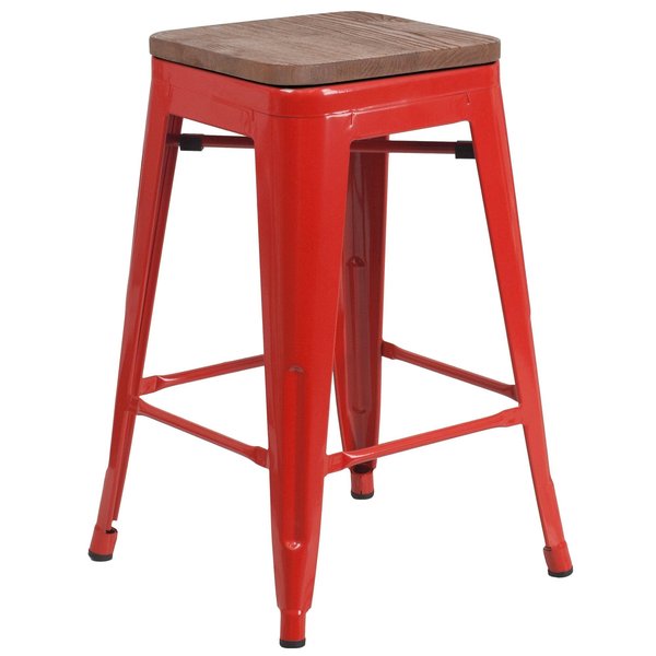 Red Metal Counter Stool, 24