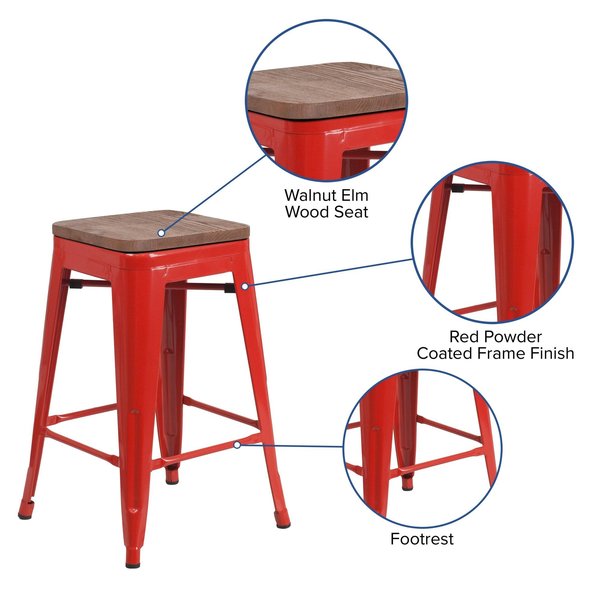 Red Metal Counter Stool, 24