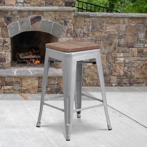 Silver Metal Counter Stool, 24
