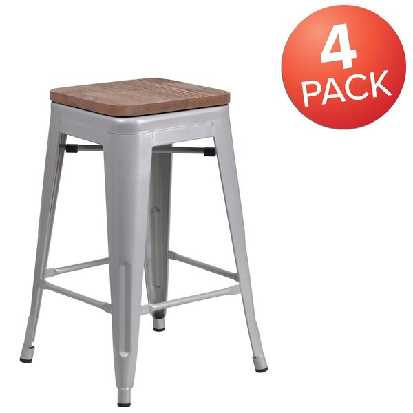 Silver Metal Counter Stool, 24