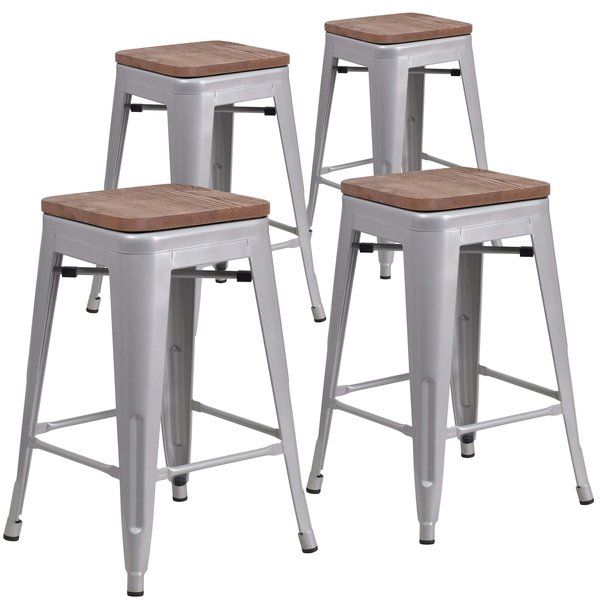 Silver Metal Counter Stool, 24