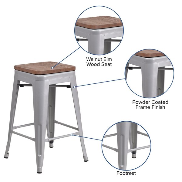 Silver Metal Counter Stool, 24