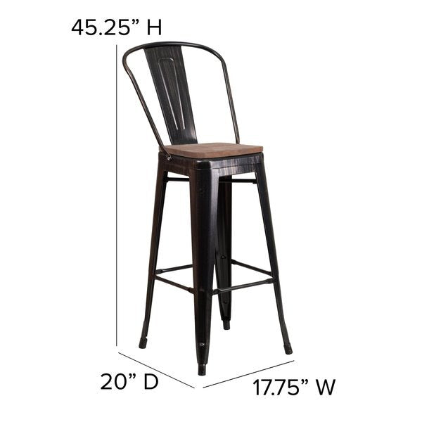 Black-Antique Metal Stool, 30