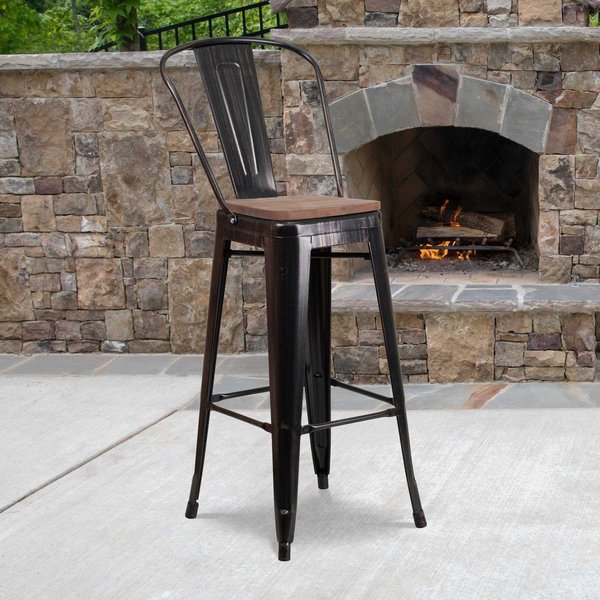 Black-Antique Metal Stool, 30