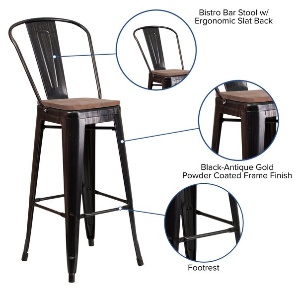 Black-Antique Metal Stool, 30