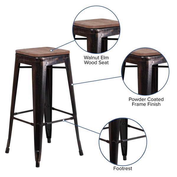 Black-Antique Metal Stool, 30