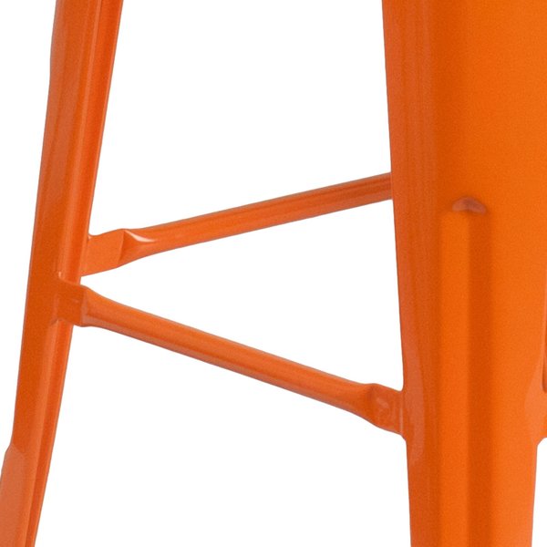 Backless Orange Metal Barstool with Square Wood Seat, 30