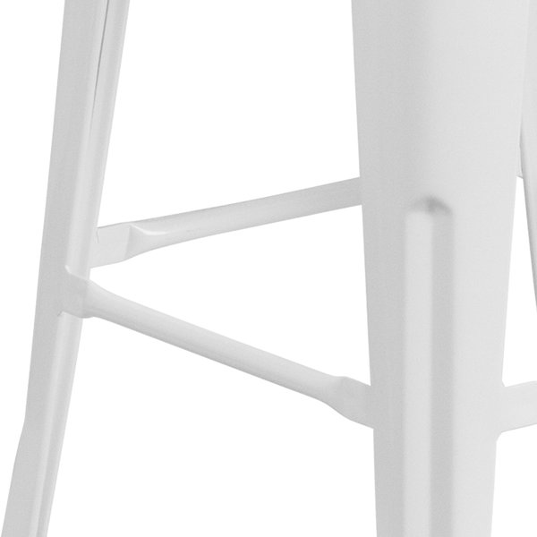 Backless White Metal Barstool with Square Wood Seat, 30