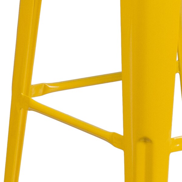 Backless Yellow Metal Barstool with Square Wood Seat, 30