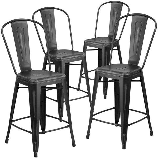 Distressed Black Metal Stool