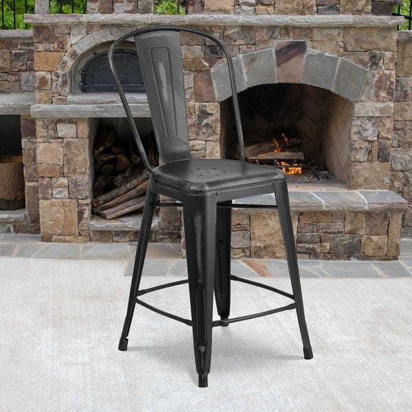 Distressed Black Metal Stool