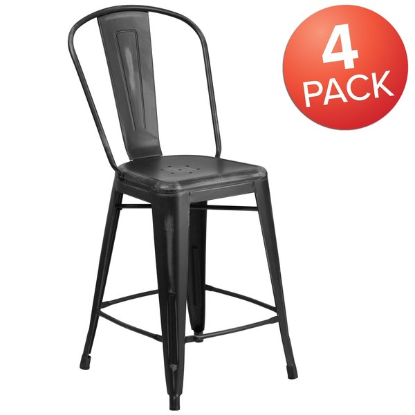 Distressed Black Metal Stool
