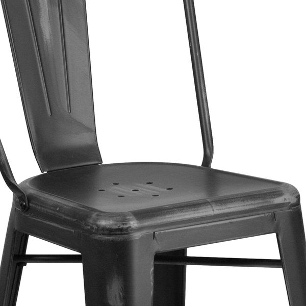 Distressed Black Metal Stool