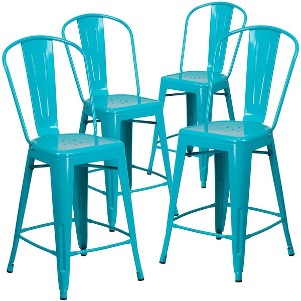 Teal Metal Outdoor Stool, 24