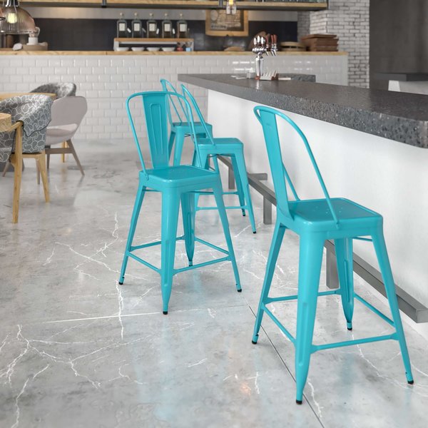 Teal Metal Outdoor Stool, 24