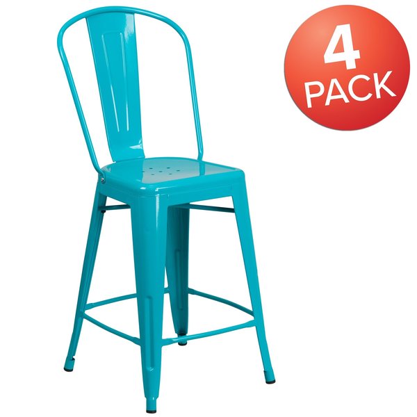 Teal Metal Outdoor Stool, 24