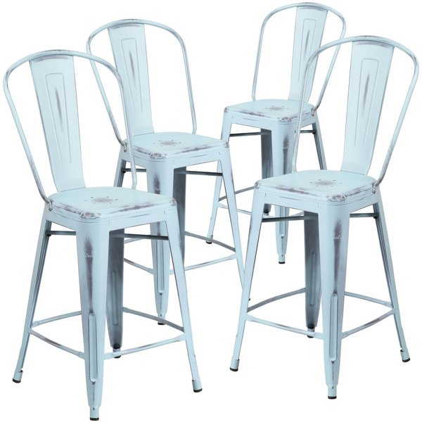 Distressed Gn-Blue Metal Stool