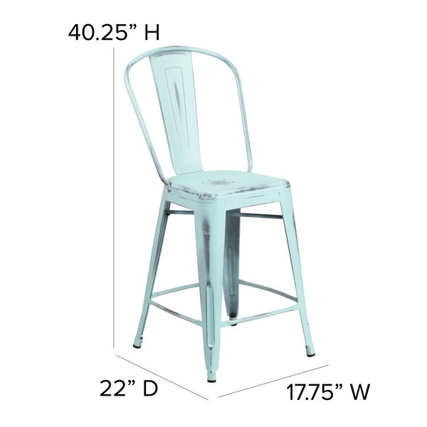 Distressed Gn-Blue Metal Stool