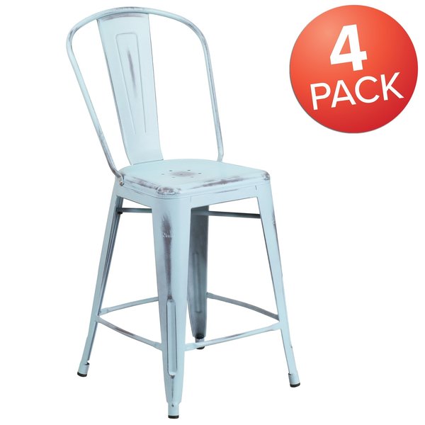 Distressed Gn-Blue Metal Stool