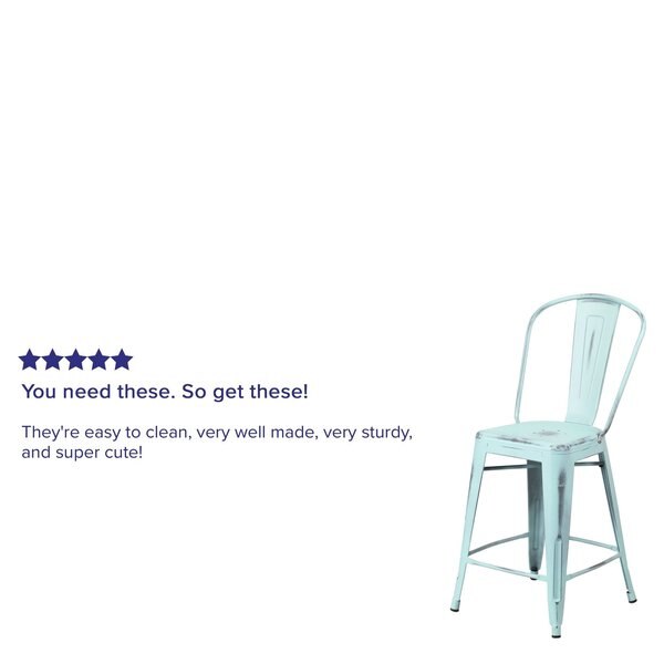 Distressed Gn-Blue Metal Stool