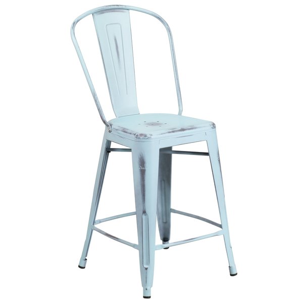 Distressed Gn-Blue Metal Stool