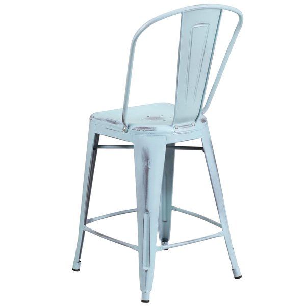 Distressed Gn-Blue Metal Stool