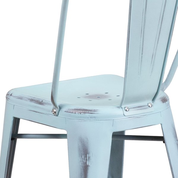 Distressed Gn-Blue Metal Stool