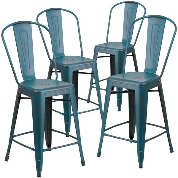 Distressed Blue-Tl Metal Stool
