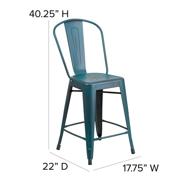 Distressed Blue-Tl Metal Stool