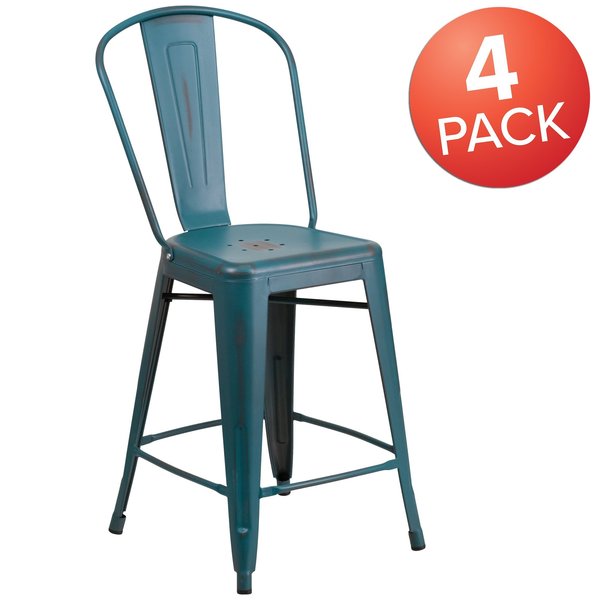 Distressed Blue-Tl Metal Stool