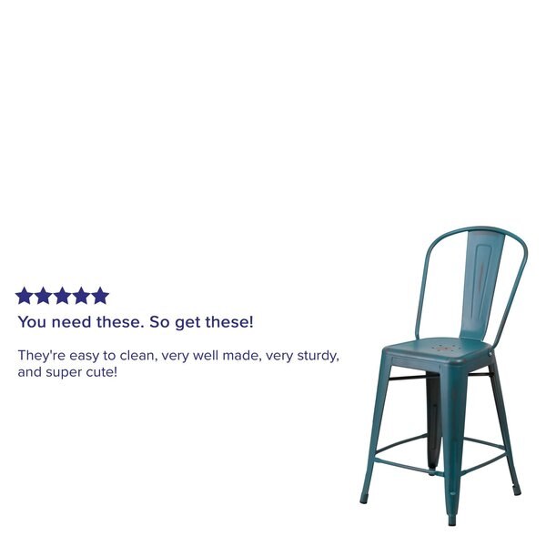 Distressed Blue-Tl Metal Stool