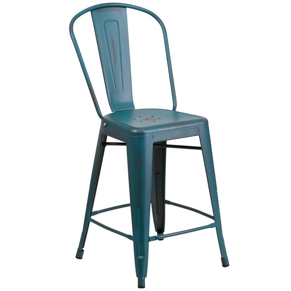 Distressed Blue-Tl Metal Stool