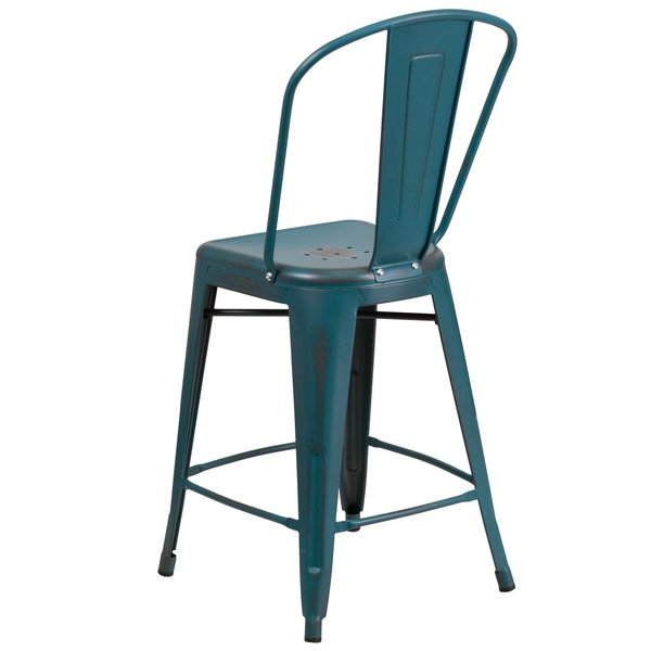 Distressed Blue-Tl Metal Stool