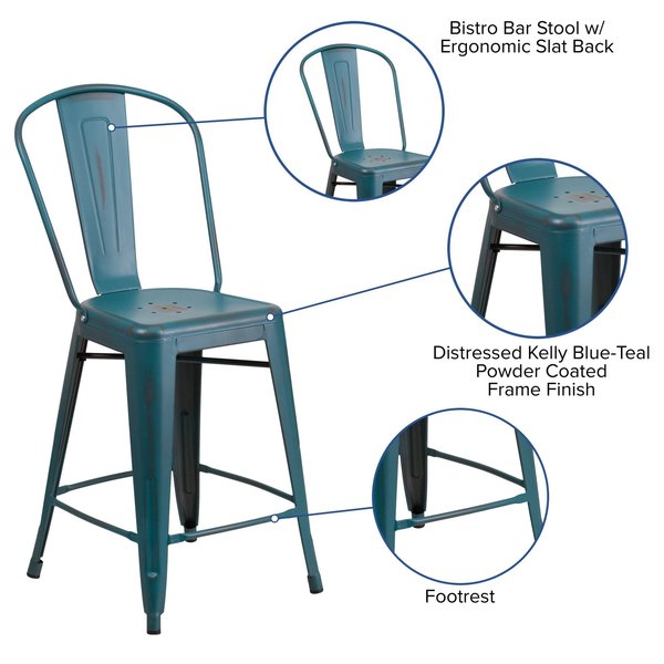 Distressed Blue-Tl Metal Stool