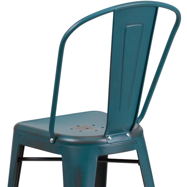 Distressed Blue-Tl Metal Stool