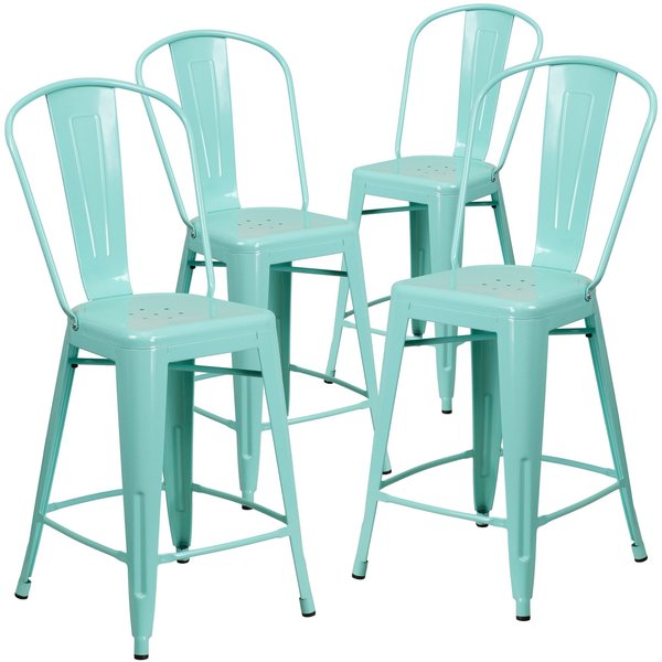 Mint Metal Outdoor Stool, 24