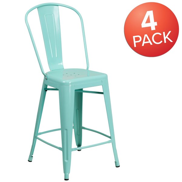Mint Metal Outdoor Stool, 24