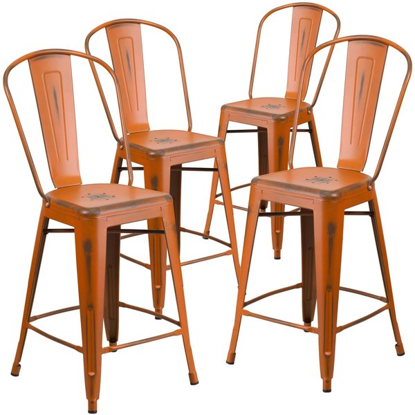 Distressed Orange Metal Stool