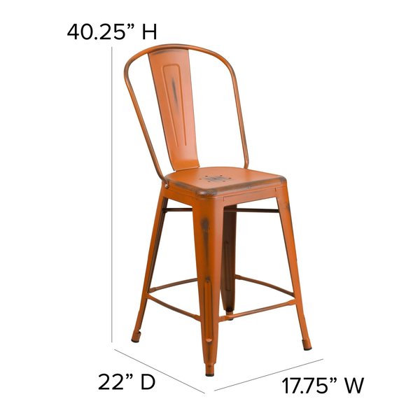 Distressed Orange Metal Stool